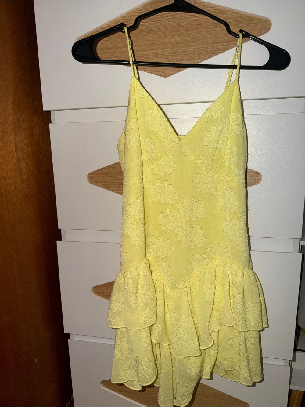Yellow Spaghetti Strap Ruffle Dress
